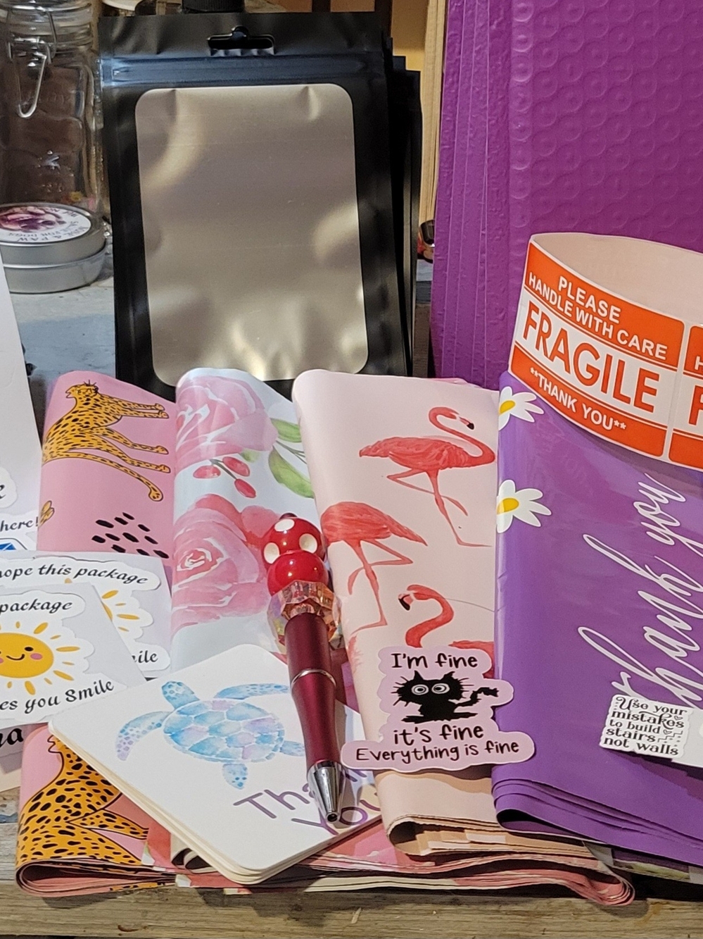 💖 Small Business Packaging Set – Polymailers, Bubble Mailers, Stickers & Pen